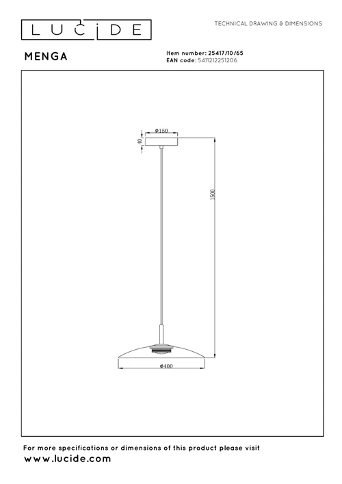 Lucide MENGA - Pendant light - Ø 40 cm - LED Dim. - 1x11W 2700K - Smoke Grey | Premium - technical